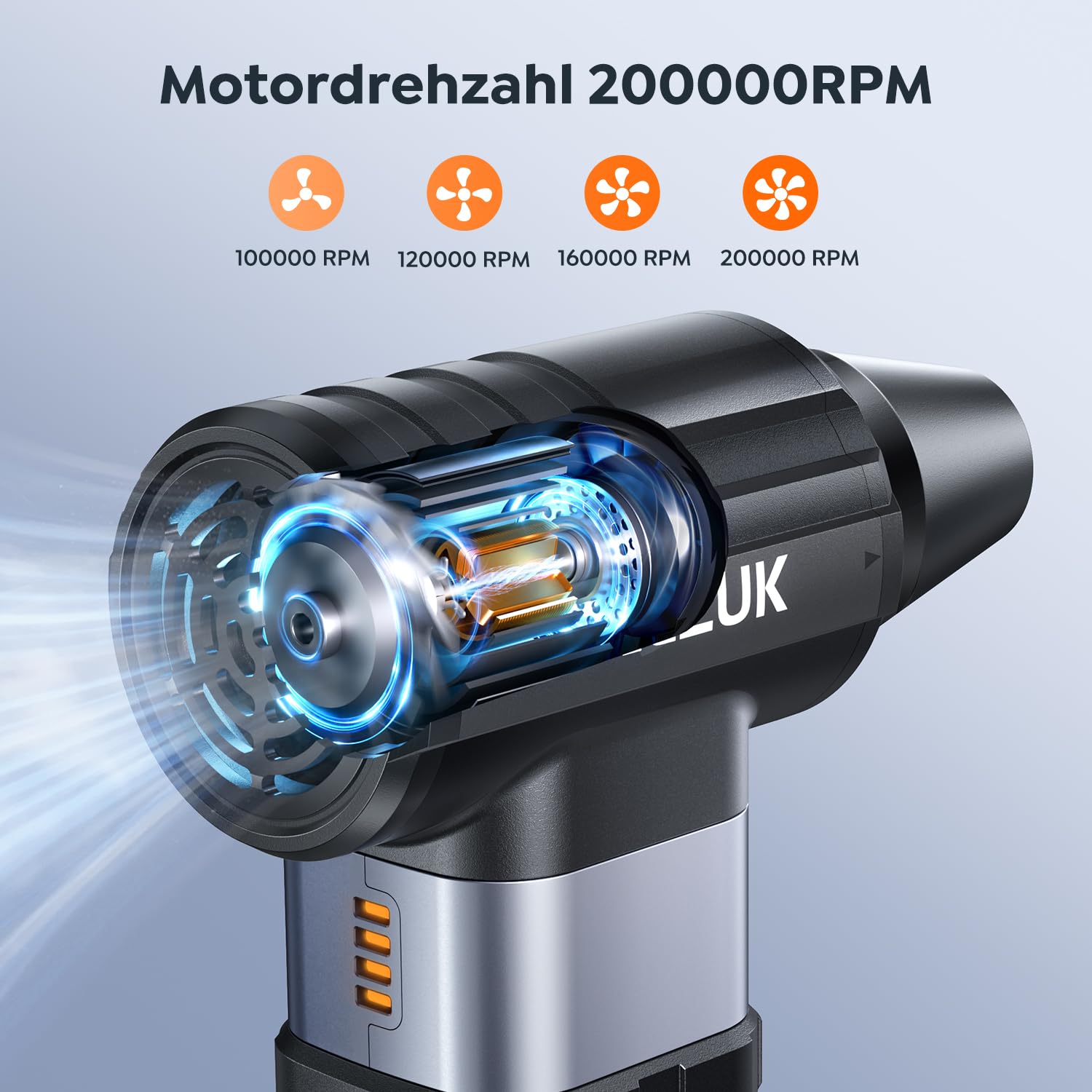 ACEZUK Elektrische Staubgebläse Druckluftspray 200000 U/min für PC Reinigungsset,10500mah Compressed Air, 4-Gang Air Duster Luftdruckspray mit Akku, Tastatur Reinigung für PC, Elektronik, Sofa, Auto