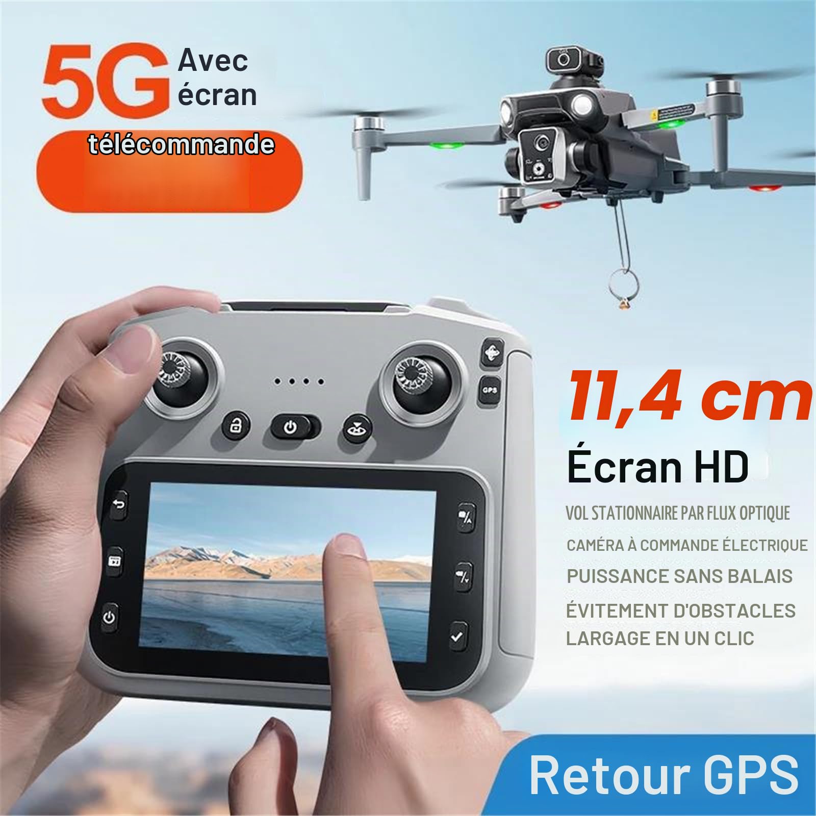 Nouveau Drone GPS k19 Max, caméra aérienne Professionnelle 4k FPV, Brosse évitant Les Obstacles avec Grand écran, télécommande Pliable,Triple Battery