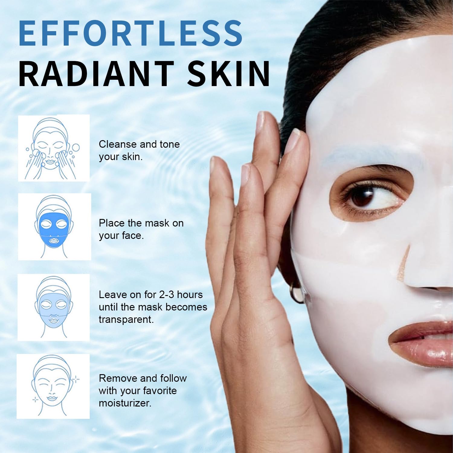 Clinical Hydrogel Real Deep Face Mask - Vegan/Cruelty Free Overnight Mask With Collagen,Hyaluronic Acid & Peptides -Cooling,Hydrating,Brightening Skin Care For Dry Or Sensitive Skin 4 count. - Image 6