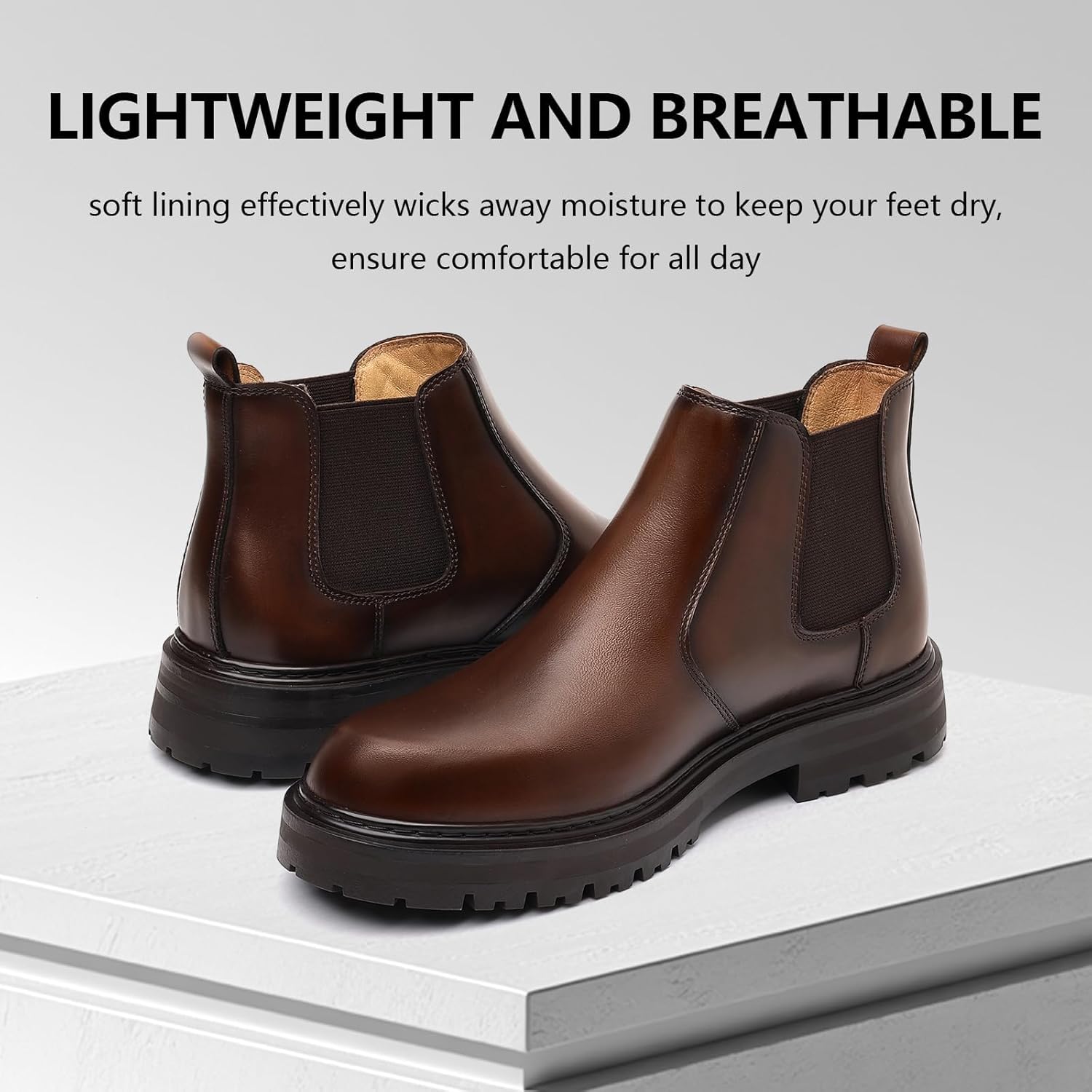 Holy dove Men's Wide Toe Box Platform Chelsea Boots Slip-On Casual Ankle Dress Boot - Image 3