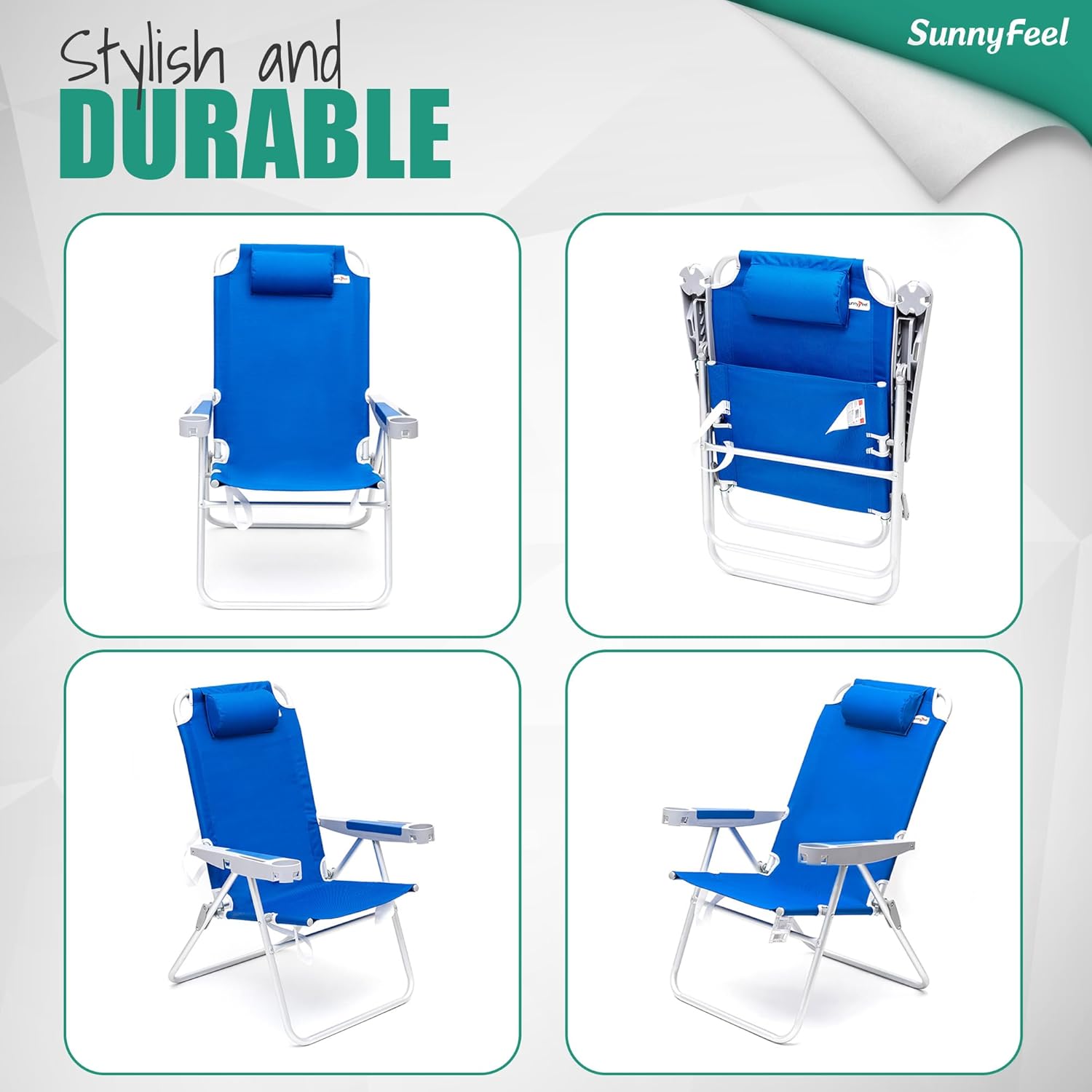 SUNNYFEEL Oversized Tall Folding Beach Chair Lightweight, 17" Portable Sand Chair for Adults Heavy Duty 500 LBS with Cup Holders, Foldable High Camping Lawn Chairs for Camp/Outdoor/Picnic/Sports - Image 7