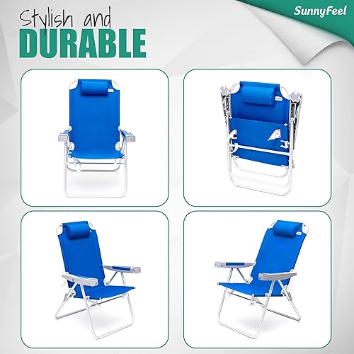 Miniatura 8 de SUNNYFEEL Sillas de playa de gran tamaño de 17 pulgadas de alto, paquete de 2 para adultos, resistentes, 500 libras, 5 posiciones, silla de