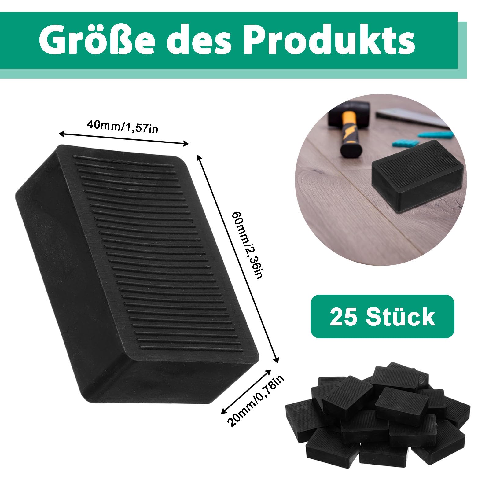 Distanziatori in Plastica, 25 Pezzi Set di Distanziatori per Vetri in Plastica, 60 x 40 x 20 mm Distanziale per Piastrelle, Distanziale per Mobili Set, per Mobili, Porte e Finestre, Nero