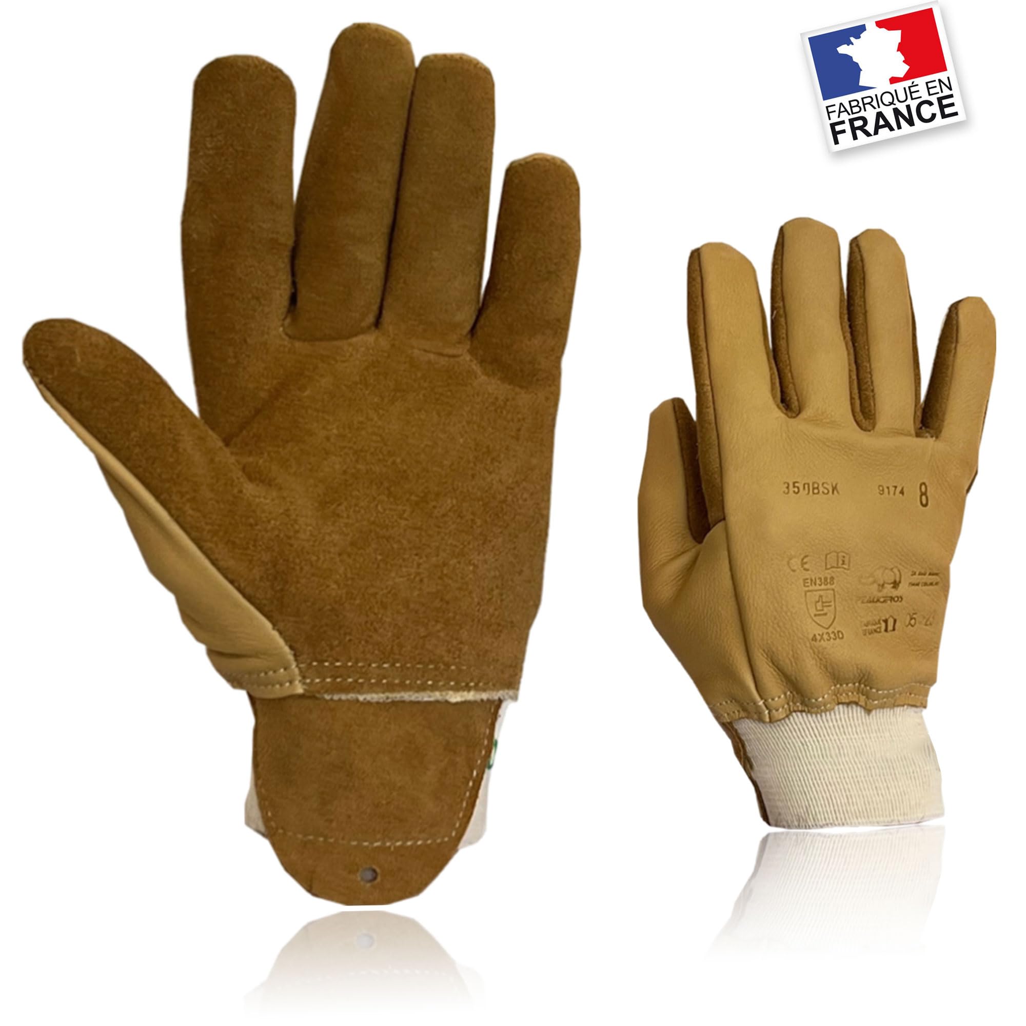 Gants ANTI COUPURE en Cuir Français - Doublure KEVLAR pour Protection Épines Ronces - Jardinage Industrie et Bricolage - Manipulation Barbelés ou Pièces Tranchantes - Certifié EPI