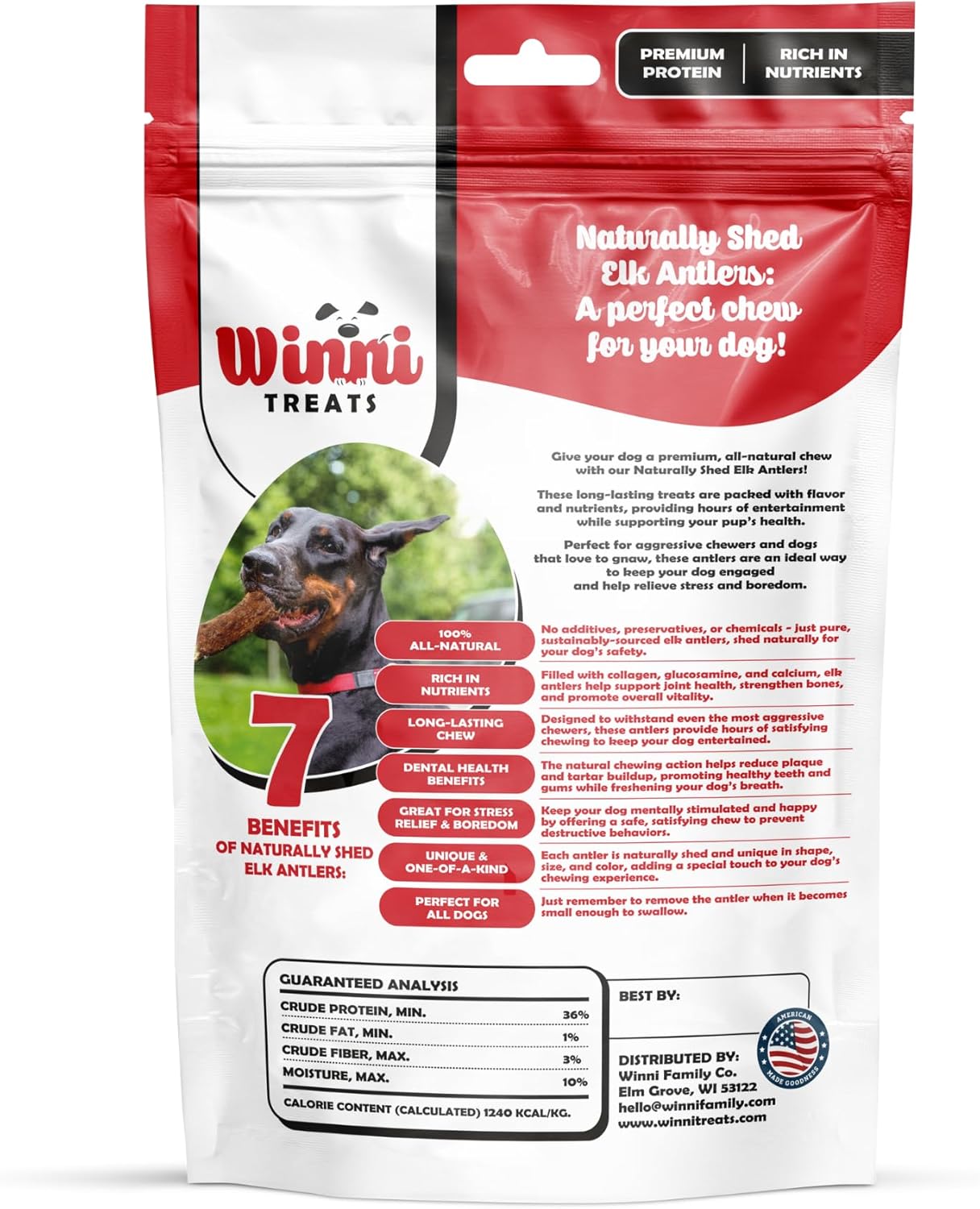 Winni Treats Elk Antlers for Dogs - Single Ingredient, Preservative-Free, Premium Shed, Grade A Split Elk Antler Dog Chew, High in Protein, Calcium for Teeth, Low in Fat, Dog Treat Antler (2 Pieces)