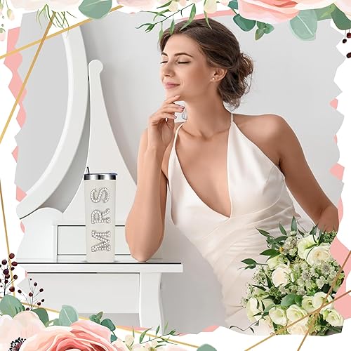 Miniatura 5 de Zhehao Vasos para novia, de 20 onzas, regalo para novia, vasos de acero inoxidable con tapa, pajita, regalo para novia, botella de agua para