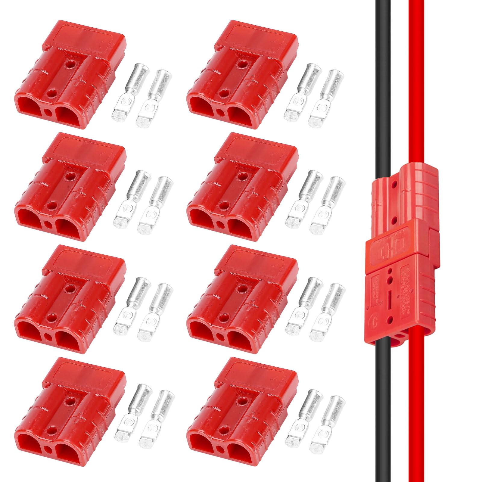 Battery Quick Anderson Connector,8pcs 50a 24v/600v Anderson Connector for Ac/Dc Vehicle Forklifts Trailer Electric Power Tool