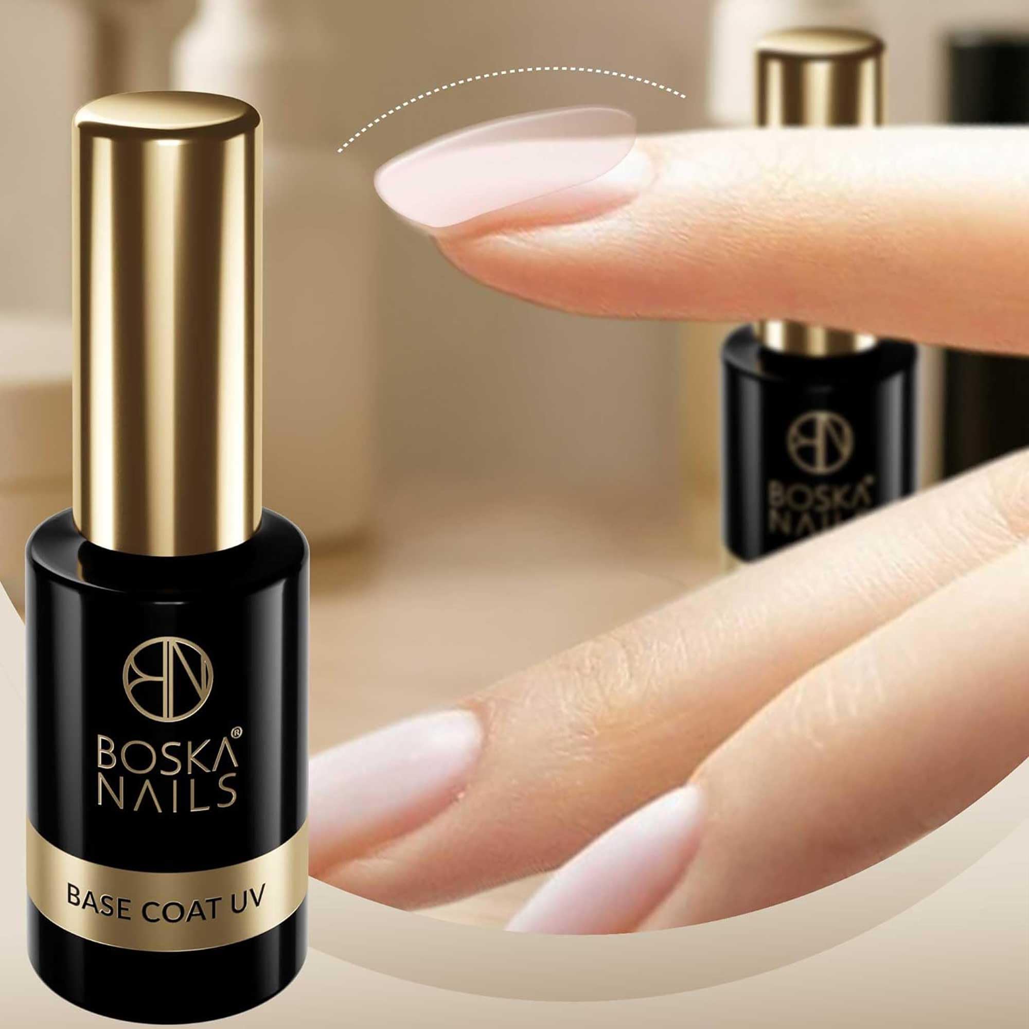 Boska Nails Base Coat zestaw UV 5 x 10 ml profesjonalny żel bazowy do lakierów hybrydowych, przezroczysty podkład UV z przyczepnością i montażem, do studia i częstych zastosowań