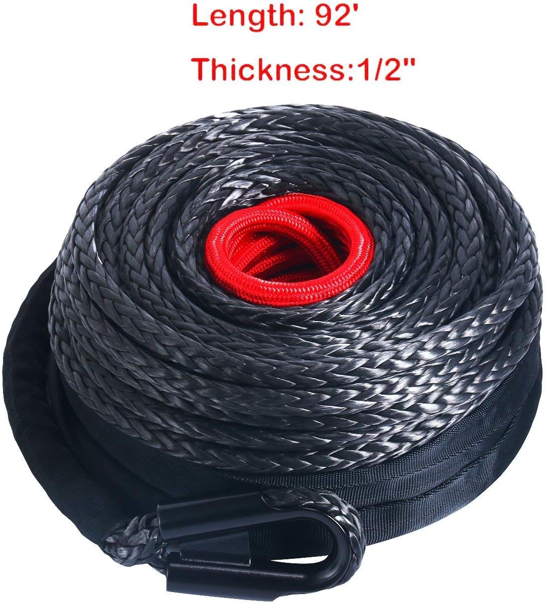 Free Shipping 🛒 92' x 1/2 Synthetic Winch Rope Line Cable with Protective Sleeve and Rock Heat Guard 22000lbs Compatible with Jeep Truck ATV UTV Van SUV KFI Recovery Replacement - Black 🔥 Flash Sale 92' x 1/2 Synthetic Winch Rope Line Cable with Protective Sleeve and Rock Heat Guard 22000lbs Compatible with Jeep Truck ATV UTV Van SUV KFI Recovery Replacement - Black