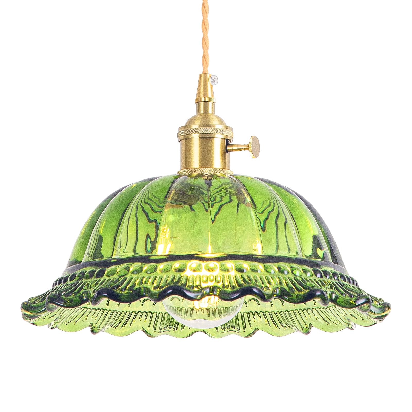 Glass Pendant Light Kitchen Island, E26 Green Glass Pendant Light Vintage Light Fixtures with Bulb, Hanging Ceiling for Dining Living Room Restaurant Bedroom Foyer Entryway