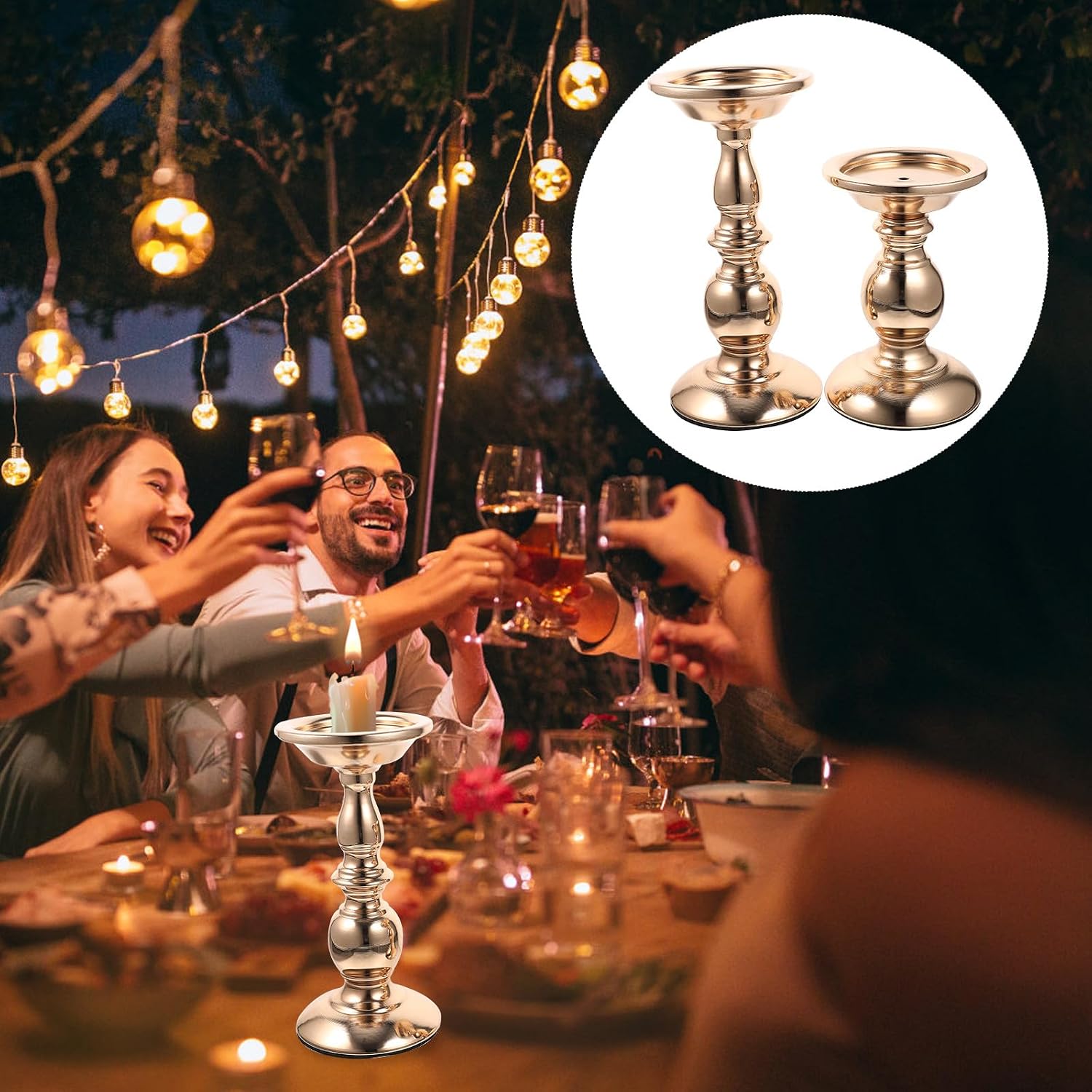 Zerodeko Vintage Iron Art Candlestick Set 2pcs, Gold Metal Taper Candle Holders for Home Décor, Party and Desktop Decorative Candle Bases