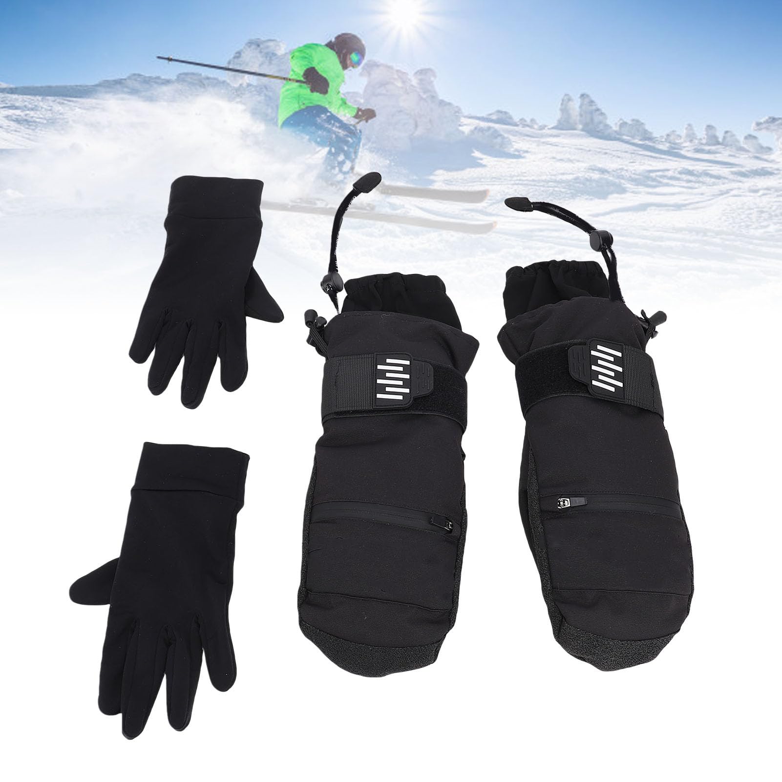 Zimowe Rękawice Narciarskie Trwałe, Przeciwdeszczowe Rękawice Termiczne do Pieszych Wędrówek na Snowboardzie Mężczyźni Kobiety Włókno Aramidowe Czarne