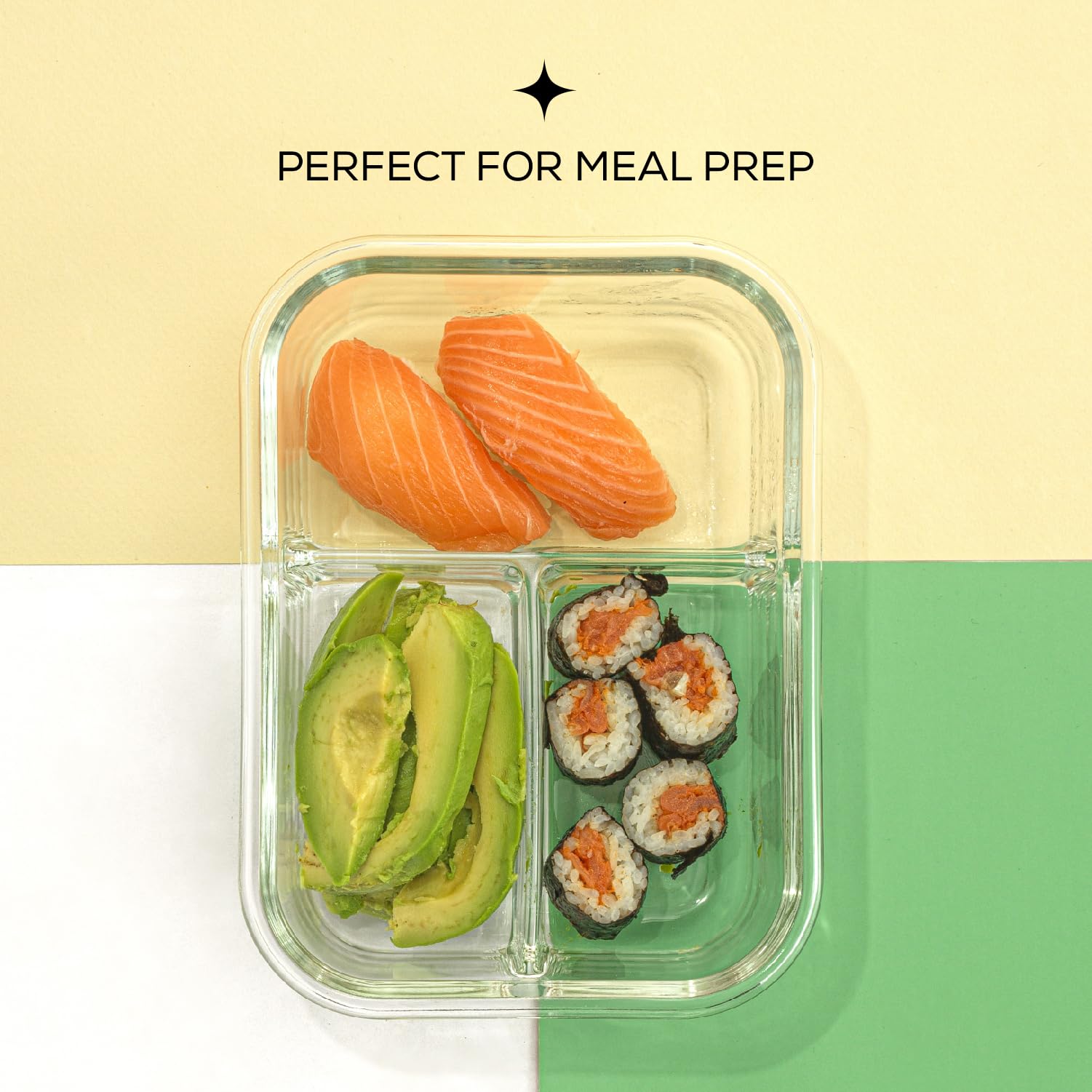 JoyJolt Recipientes de almacenamiento de alimentos divididos con tapas herméticas. Paquete de 5 recipientes de vidrio para preparación de comidas, juego de 3 compartimentos, caja bento de vidrio.