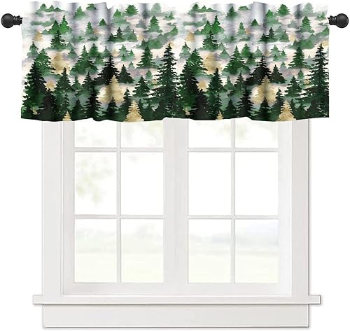 Miniatura 32 de Cortinas de cenefa de bosque gótico, cenefa de cortinas de bosque misterioso con niebla para cocina, dormitorio, sala de estar, 54 x 18 pulgadas