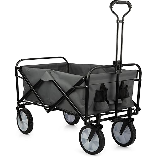 Collapsible Wagon - Grocery Cart on Wheels - Portable Beach Wagon, Folding Garden Cart or Shopping Cart - Wagons Carts Foldable by Pure Garden (Gray)