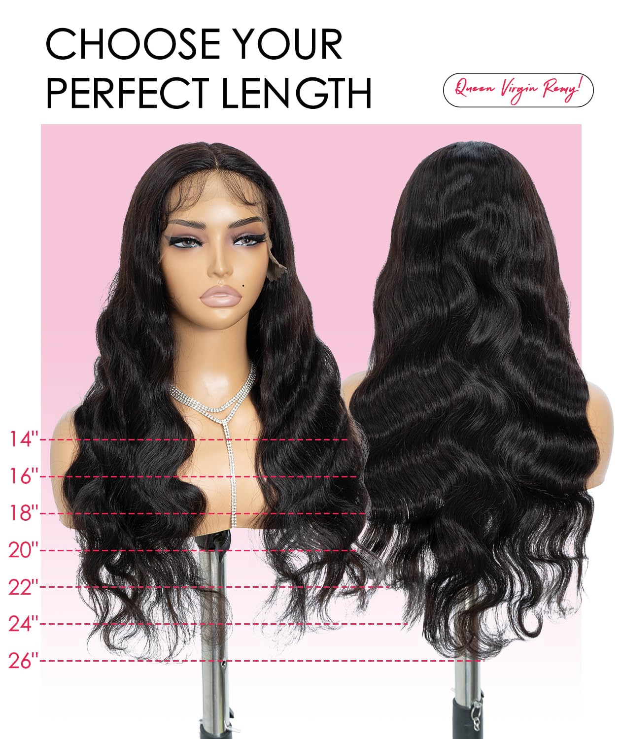 QUEEN VIRGIN REMY QVR 16 inch Body Wave Lace Front Wigs Human Hair Pre Plucked Lace Wig with Baby Hair Black Glueless Human Wigs for Women