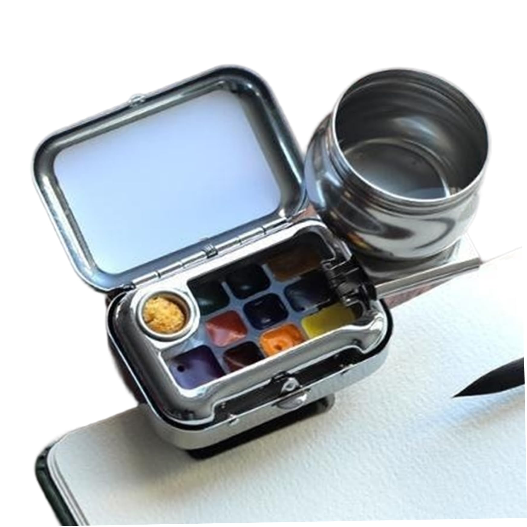 Set di colori ad acquerello da viaggio, 10 griglie Mini tavolozza per acquerelli vuota con clip magnetica e brocca per rondella penna, Set di acquerelli portatile, Mini tavolozza, vernice