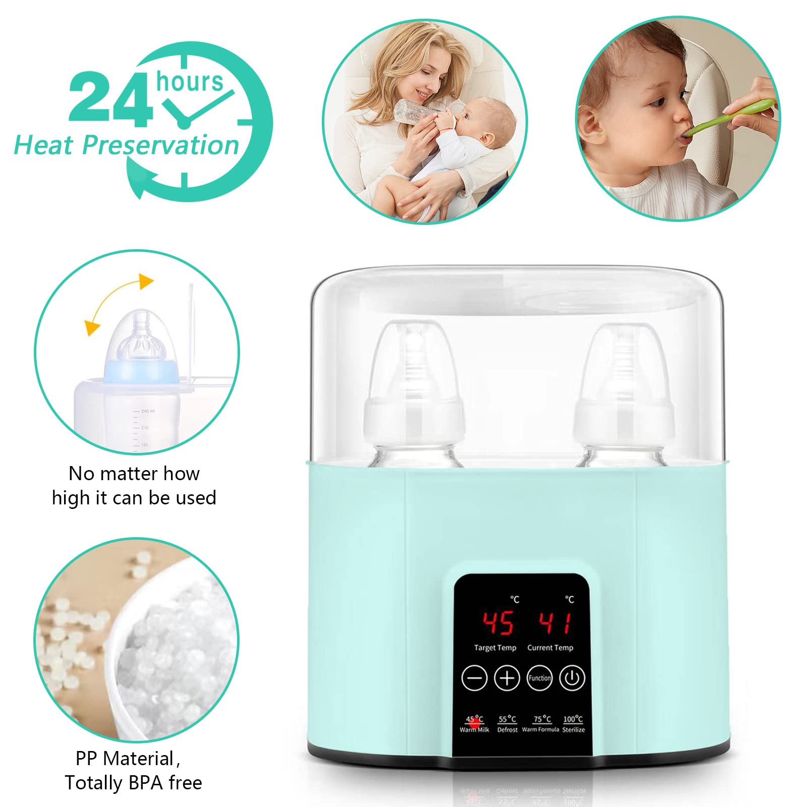 4-in-1 Flaschenwärmer, Sterilisator, Dampfgarer & LCD, BPA-frei | Milchwärmer für Muttermilch & Beikost, Doppelflaschen, Timer, Auftauen & Warmhalten – ideal für unterwegs & Nachtfütterung