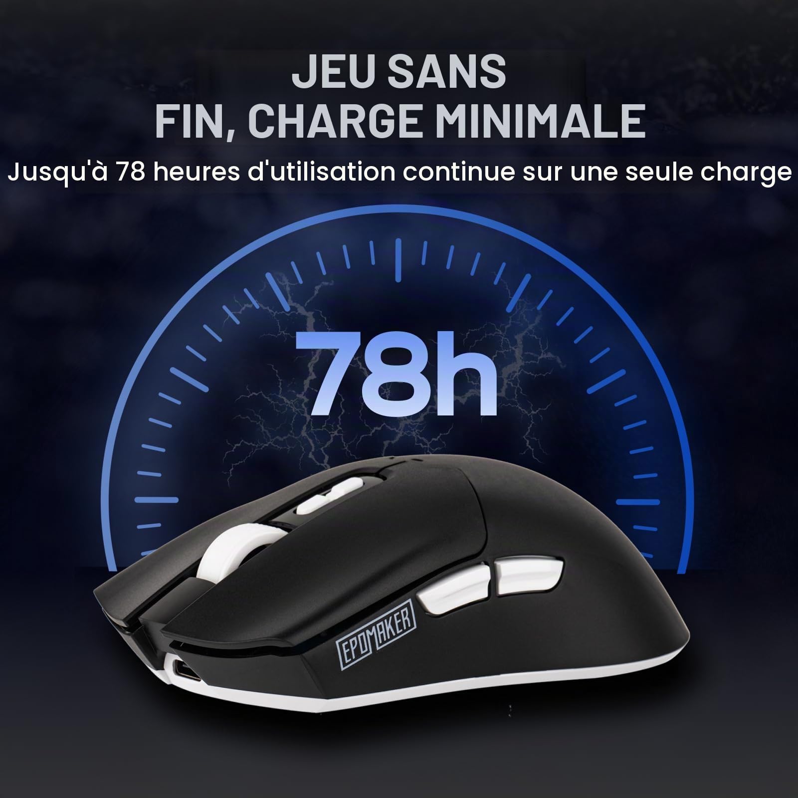 EPOMAKER Click Lite Souris de Jeu sans Fil, DPI Réglable 800 à 12 000