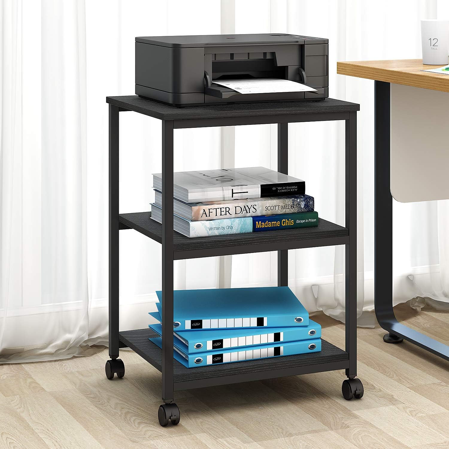 DEVAISE Mobile 3-Shelf Printer Cart, Printer Stand on Wheels for Office Home, Black
