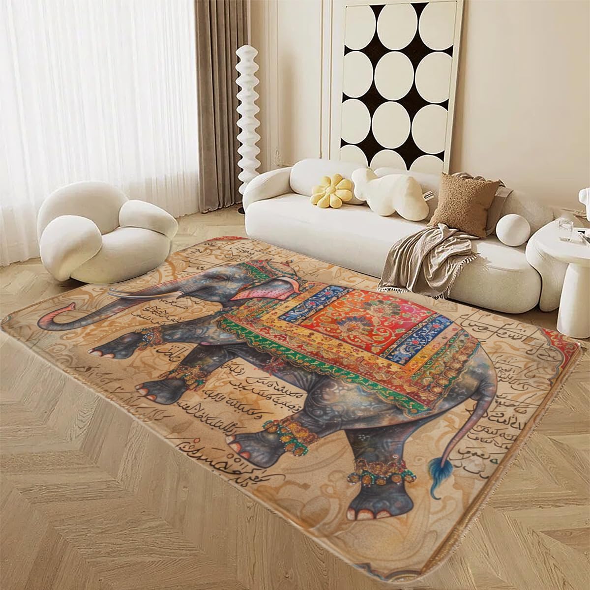 African Tribal Bohemian Elephant Mandala Floral Rug - Non-Slip, Soft, Washable - Home, Dining, Living, Bedroom, Bathroom - Exotic Style - 24x36 Inch