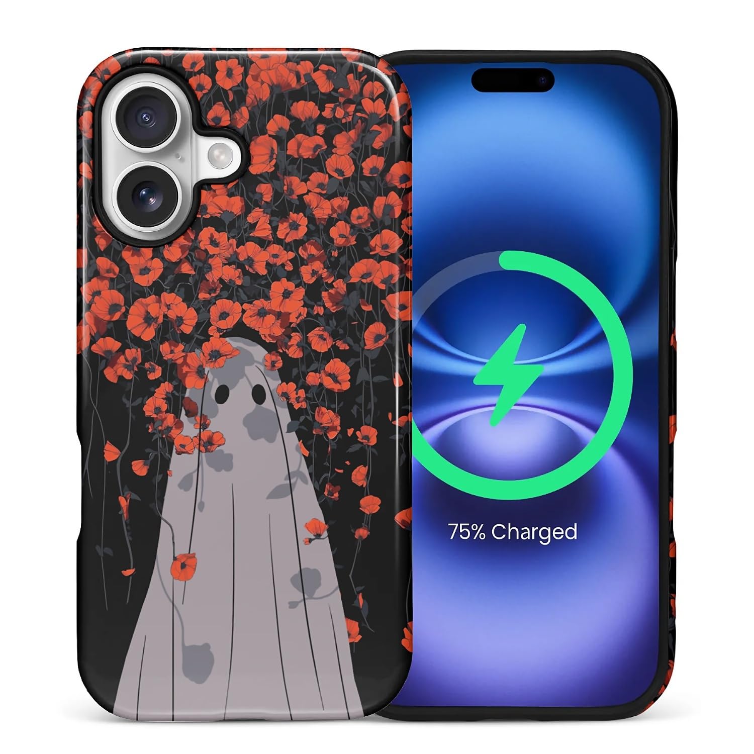 for iPhone 17 Case for Women Girl Men Boy, Compatible with MagSafe, Shockproof Soft Silicone & Hard PC Shell Protective Case for iPhone 17 - Spooky Lonely Flower Ghost Spooky Lonely Flower Ghost IPhone 17