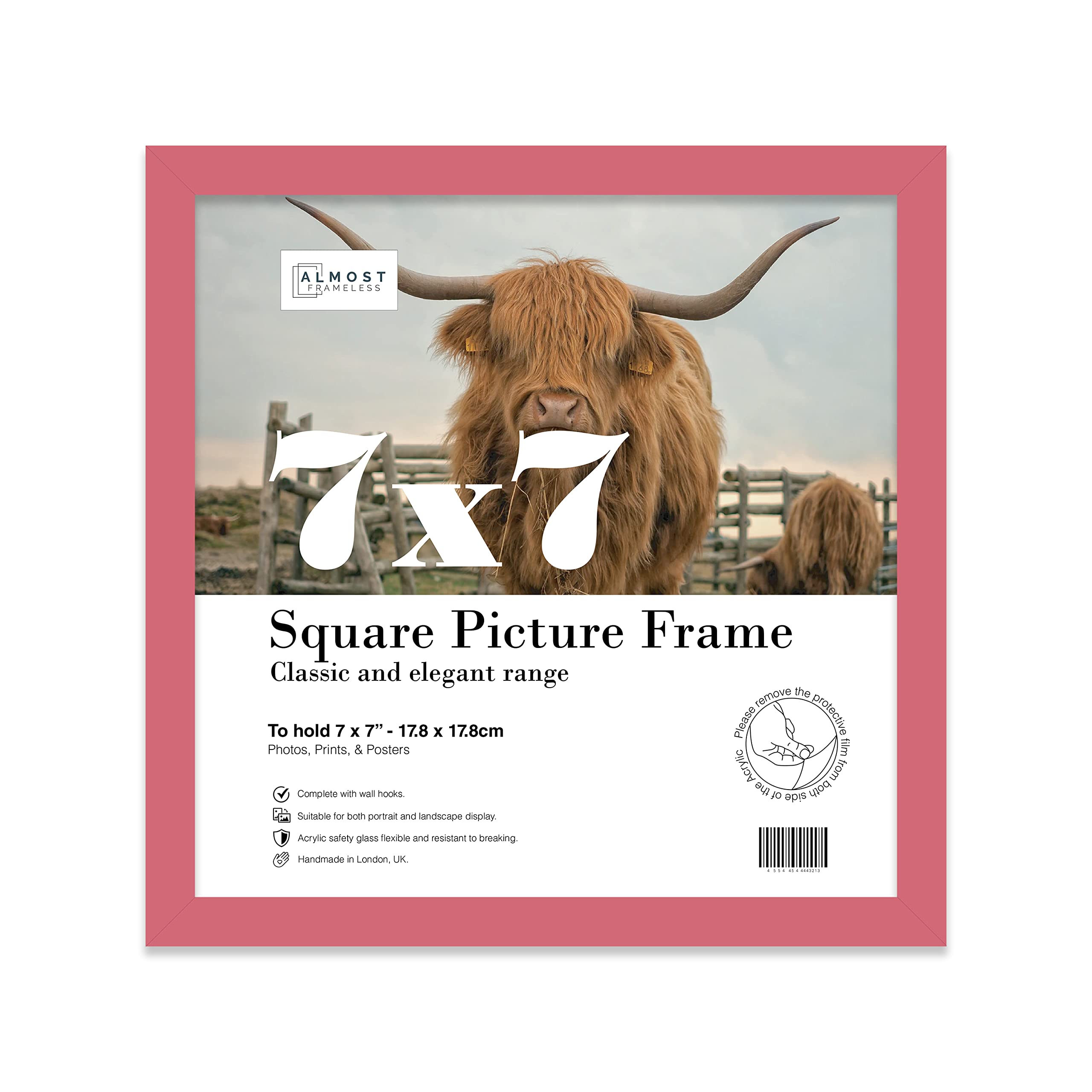 7x7 Inch Pink Square Thin Photo Frame Wall Mountable and Freestanding Thin Picture Frame Standard Square Photograph Size, 7" X 7"(17.8 X 17.8cm)