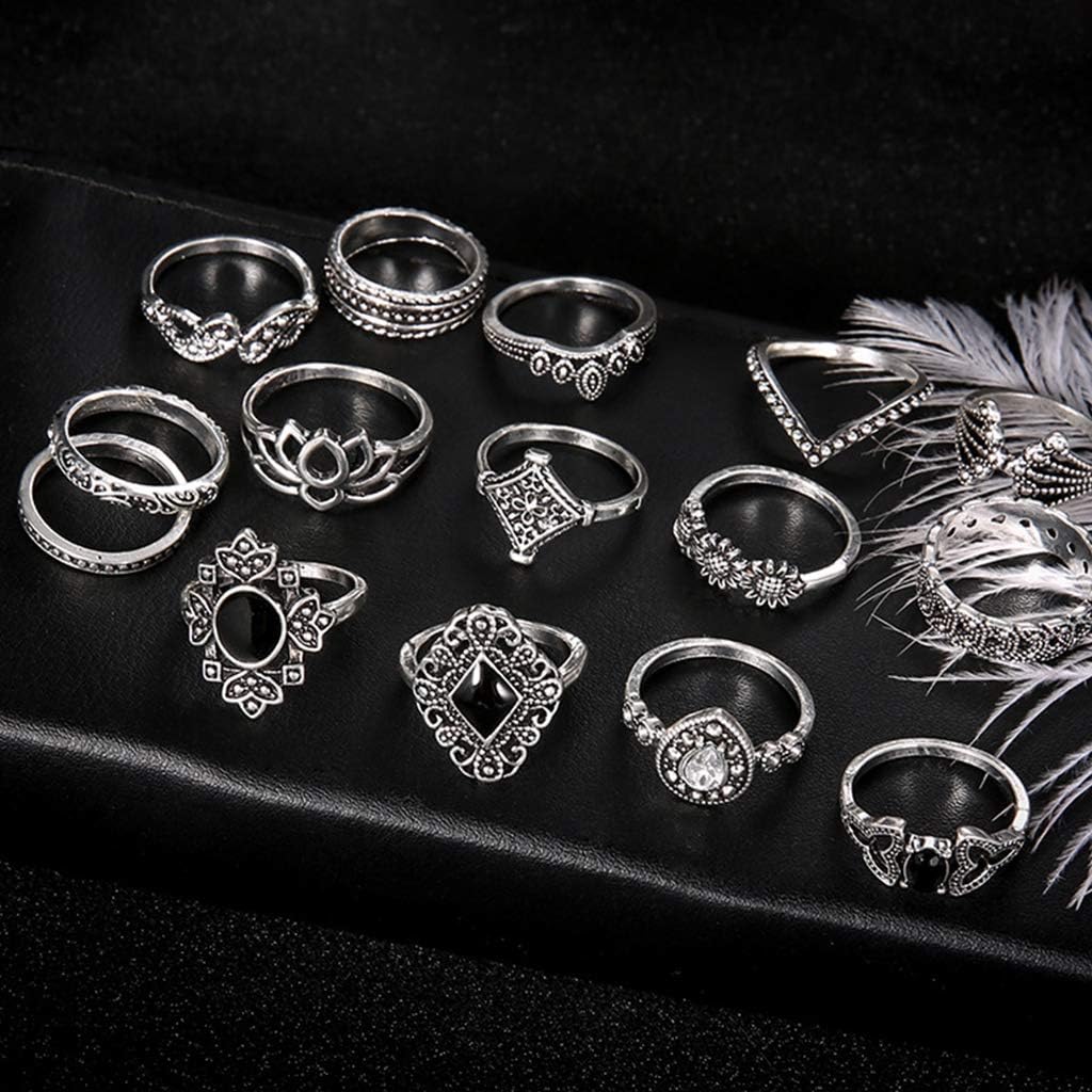 Ring 15Pcs Vintage Silver Joint Knot Rings Set Women Bohemian Stackable Joint Finger Rings Retro Stone Crystal Stacking Rings - Image 2