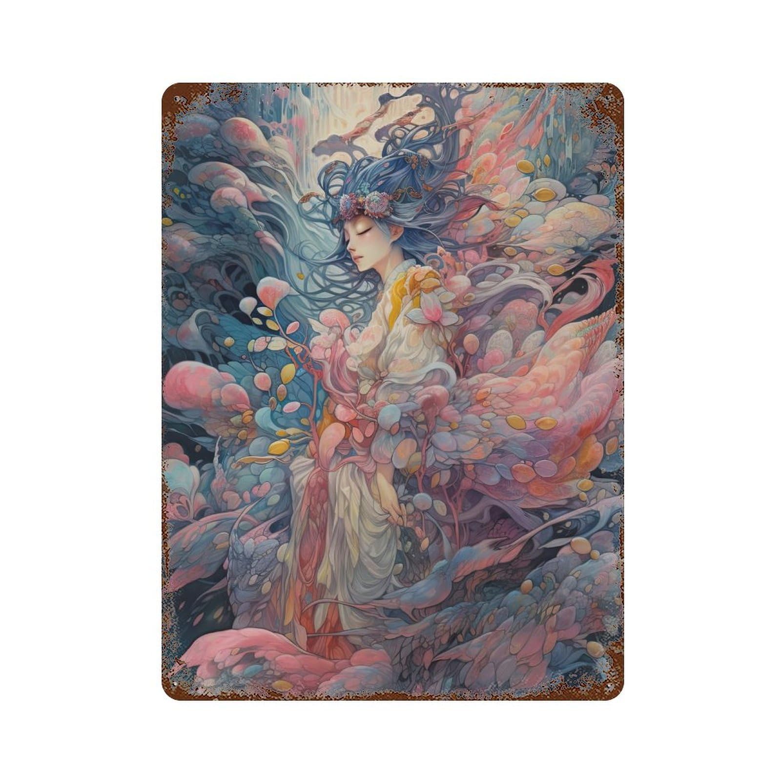 Fantasy Artwork Ethereal Beauty Aged Metal Wall Plaque 15.7"x11.8", Classic Wall Plaque for Garage, Pub Or Kitchen