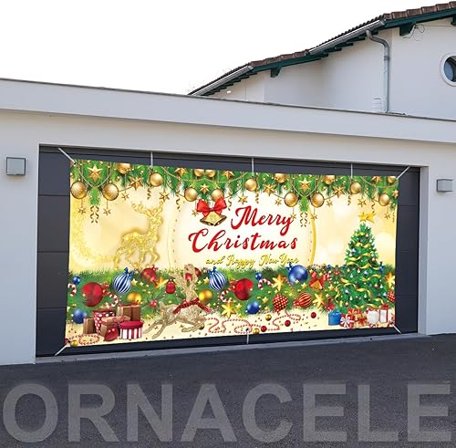 Miniatura 5 de Cartel de Navidad para puerta de garaje, 13 x 6 pies, cubierta de garaje de Feliz Navidad, decoración de fondo de fiesta de Navidad para fotografía,