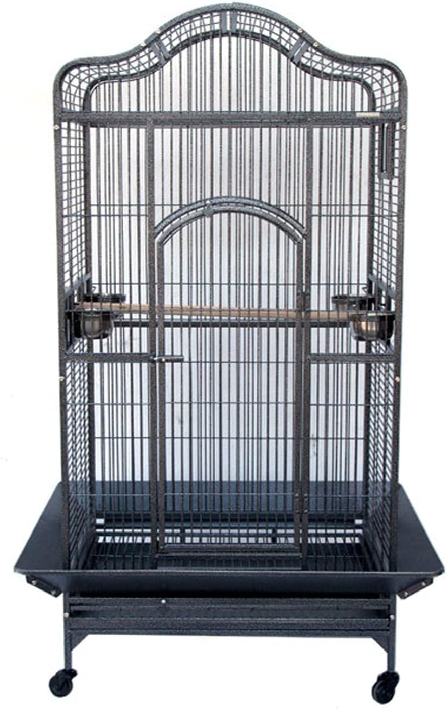 Extra Large Elegant Wrought Iron Open/Close Dome Top Perch Stand Bird Parrot Finch Macaw Cockatoo Rolling Cage (BlackVein, 35.5" W x 29.5" D x 62" H)