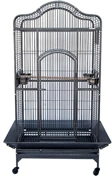 Extra Large Elegant Wrought Iron Open/Close Dome Top Perch Stand Bird Parrot Finch Macaw Cockatoo Rolling Cage (BlackVein, 35.5 W x 29.5 D x 62 H)