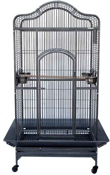 Extra Large Elegant Wrought Iron Open/Close Dome Top Perch Stand Bird Parrot Finch Macaw Cockatoo Rolling Cage (BlackVein, 35.5 W x 29.5 D x 62 H)