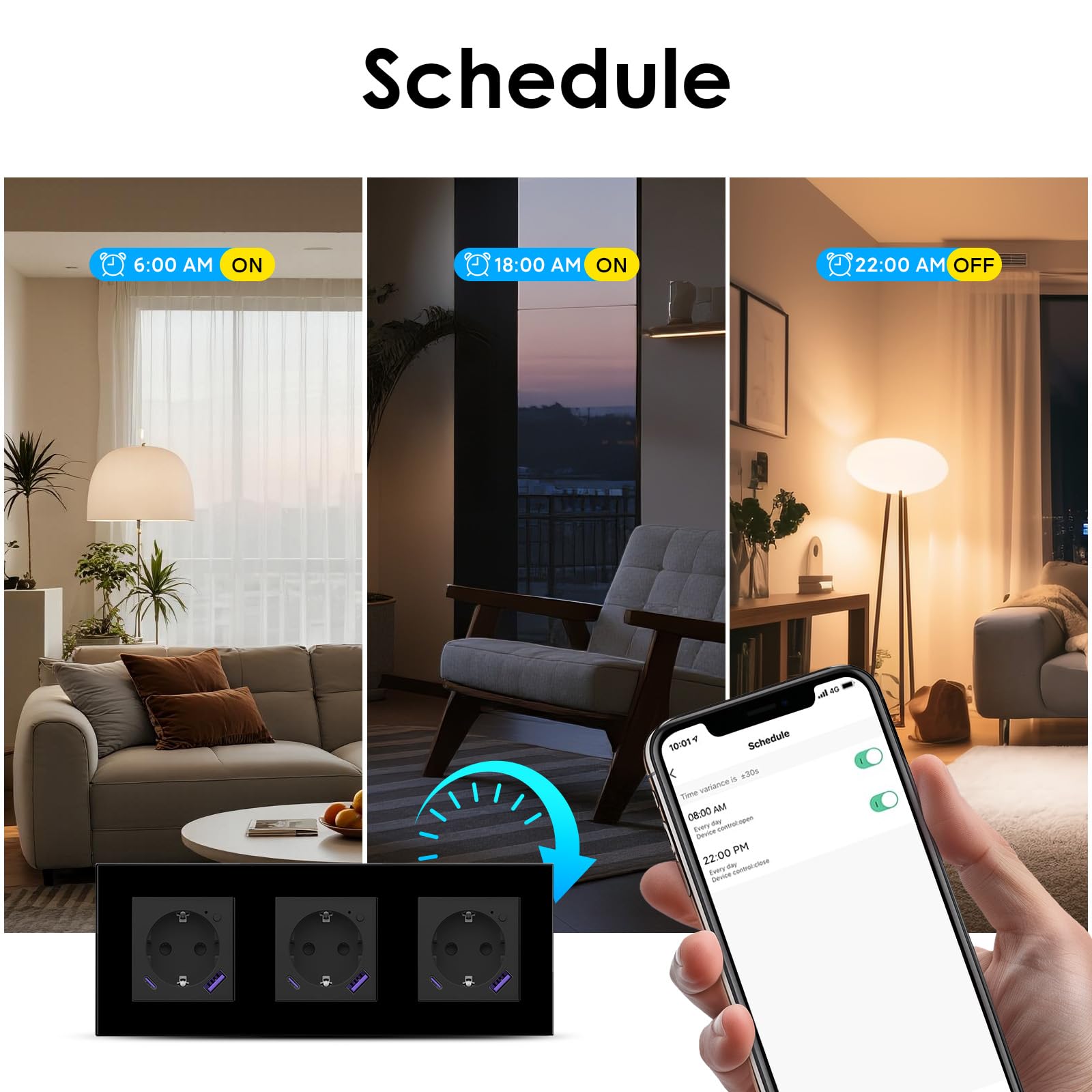 BSEED gniazdo Schuko z WiFi i USB C 20W ładowarka szybka, inteligentne gniazdo podtynkowe z pomiarem prądu, pracuje z Alexa/Google Home, licznik energii dla wielofunkcyjnego gniazdka z aplikacją Smart