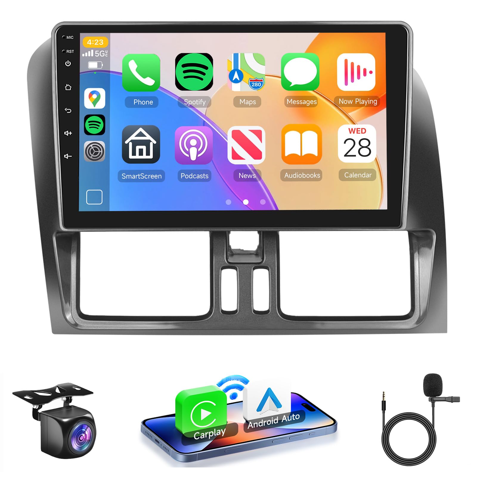 8 CORE 6G+128G Autoradio Android 13 per Volvo XC60 2008-2013, 9 Pollice HD IPS Touchscreen Stereo Auto co Carplay Android Auto senza Fili GPS DSP Wi-Fi Bluetooth Radio FM RDS Retrocamera