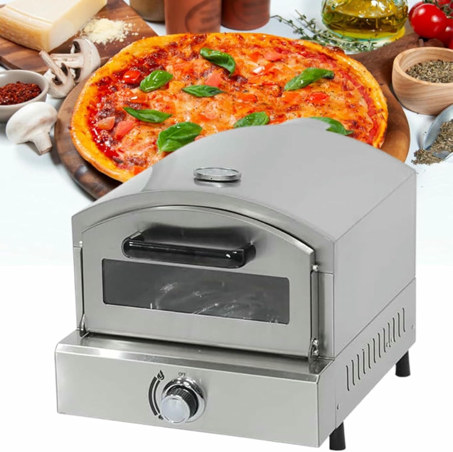 Electric/Gas Pizza Oven Countertop, 12 Inch Commercial Pizza Oven with Adjustable Temperature, Oven Light and 60 Minute Timer,110V