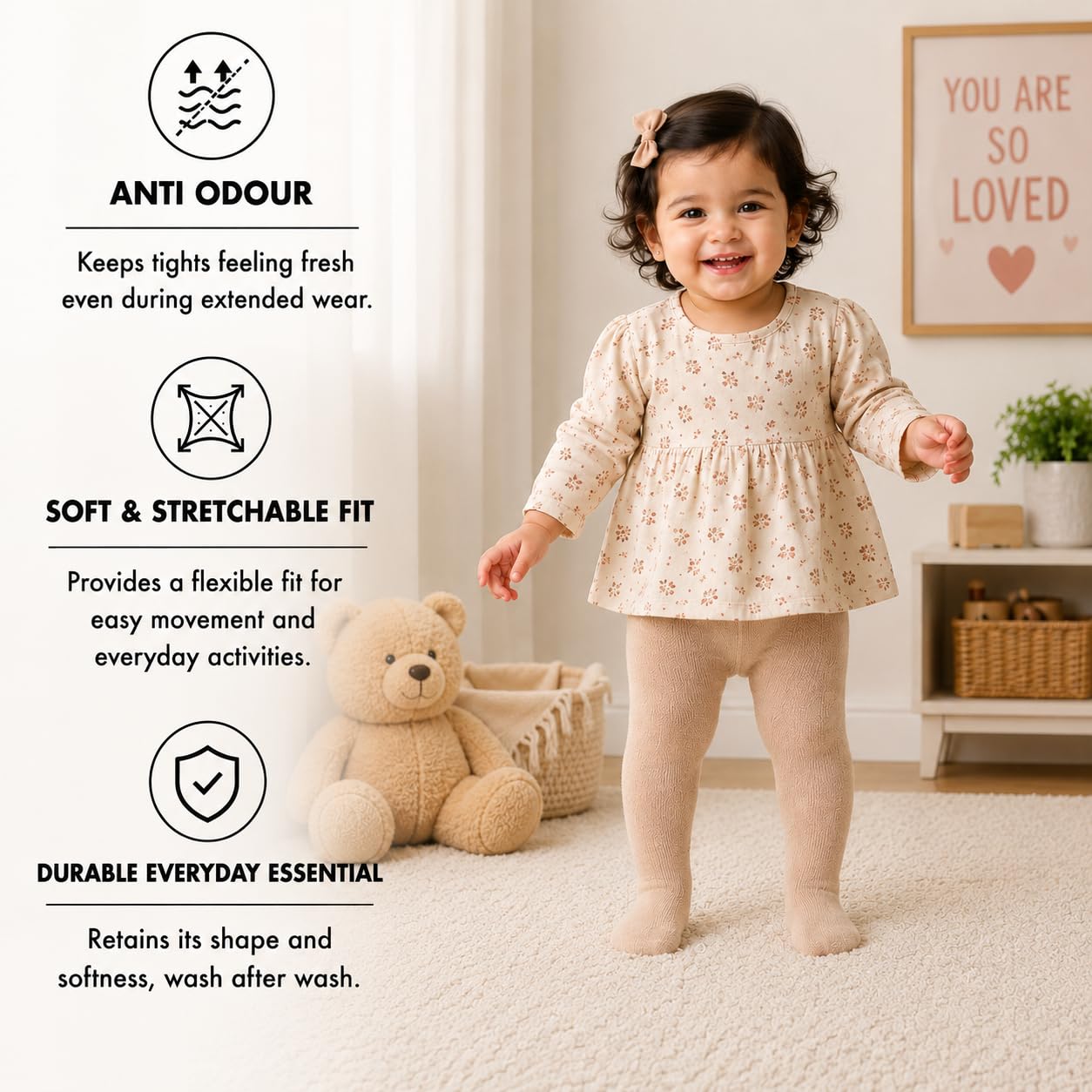 Supersox Cotton Tights for Babies | Combed Cotton, Breathable, Moisture Absorbent & Anti Odour | Soft, Stretchable Full-Length Baby Tights for All-Day Comfort | 12-24 Months | Light Skin | Pack of 1 2