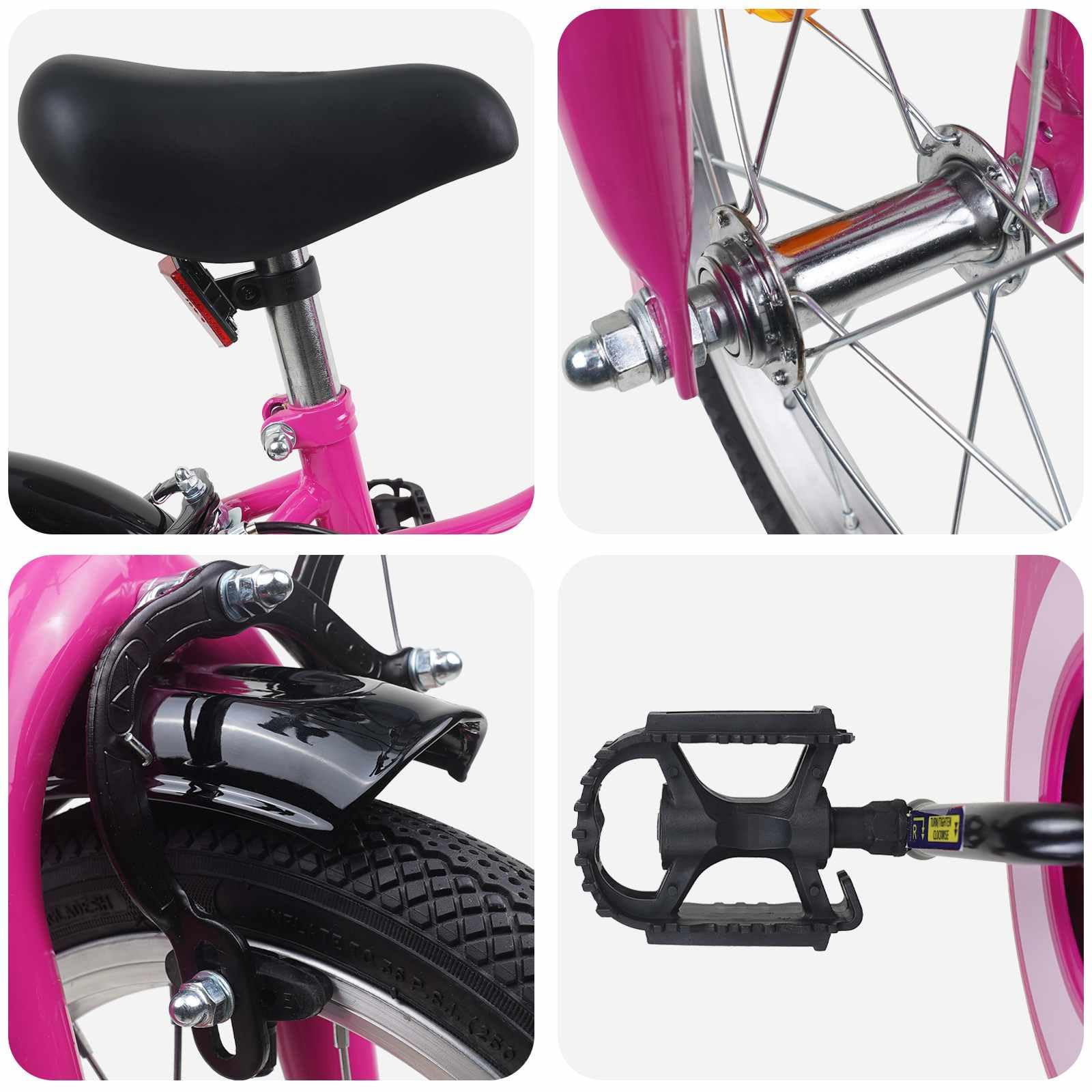 Kinderfahrrad Zoll Pink Weiß für 2-4 Jahre alt mit Stahlrahmen, Felgenbremse, Schutzblech, Klingel, Ständer, Reflektoren für Ausflug, Freizeit und sicheres Fahren