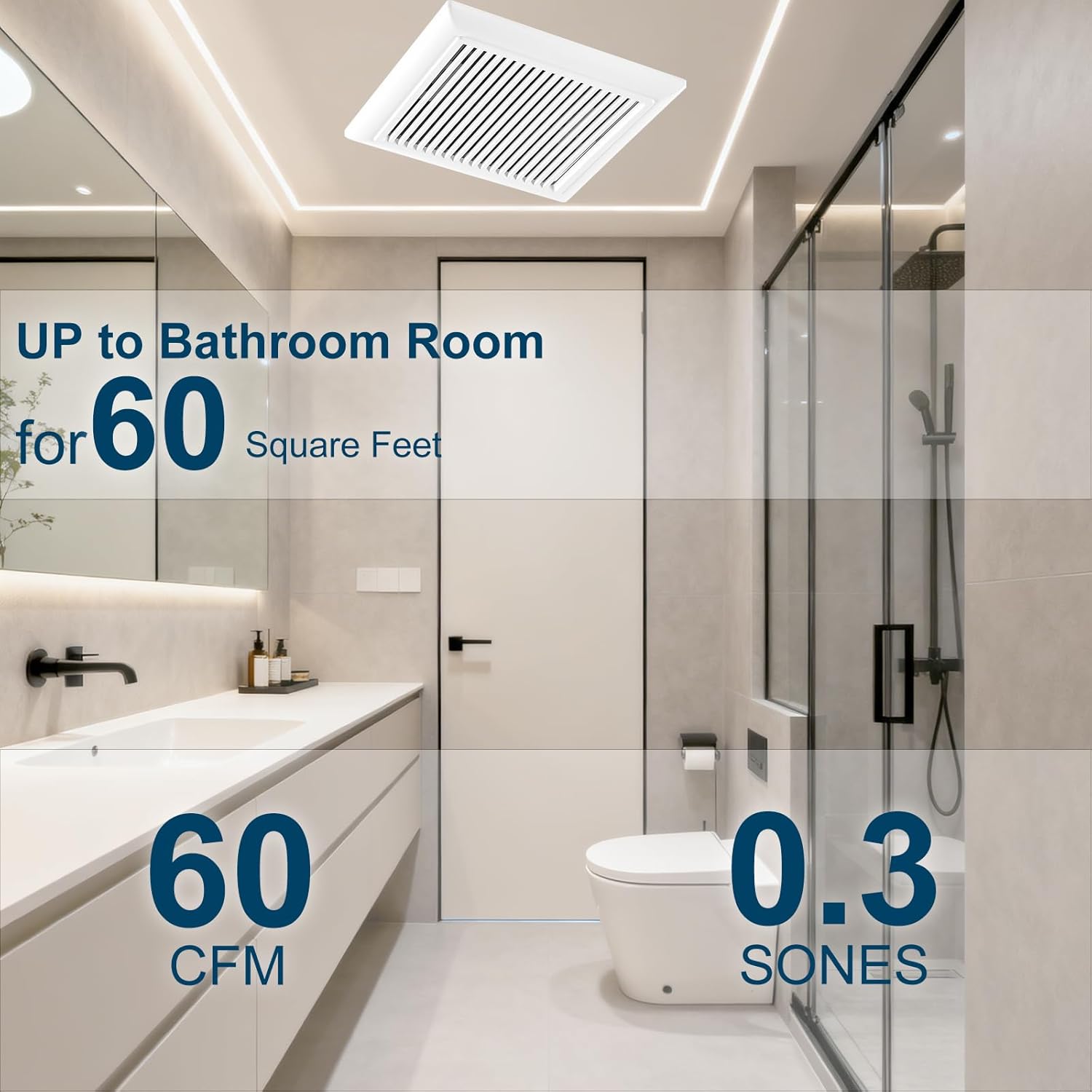 Bathroom Exhaust Fan 60 CFM 0.3 Sone, 4 Inch Duct, Quiet Energy Saving Ventilation Fan, Easy to Install, No Attic Access Needed Ceiling Mounted, White, ETL Certified