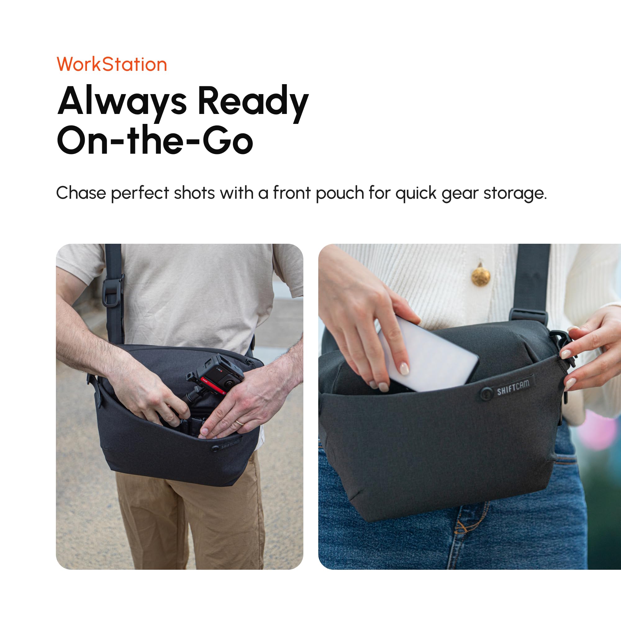 ShiftCam WorkFlow Sling Bag | Hochfunktionelle Tasche für die mobile Fotografie mit magnetischem Handyhalter, Objektivfach und Schnellzugriff | Optimiert den Workflow (Sling L, 7L)