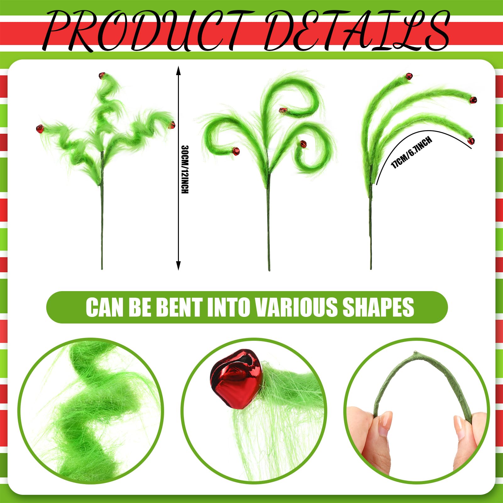 Daifunli 12 Pcs Christmas Tree Topper 16'' Lime Green Fur Picks Decoration Furry Curly Stems Xmas Tree Ornament Accessories for Christmas Tree Decoration Holiday party Vase Fillers Supply Gift