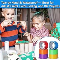 Vista 4 de COSIMIXO Paquete de 6 cintas adhesivas de colores arcoíris de 15 yardas x 2 pulgadas resistentes, sin residuos, rasgarse a mano e impermeables