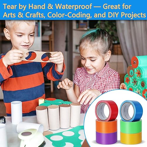 Miniatura 4 de COSIMIXO Paquete de 6 cintas adhesivas de color arcoíris de 15 yardas x 2 pulgadas, resistentes, sin residuos, lágrimas a mano e impermeables,