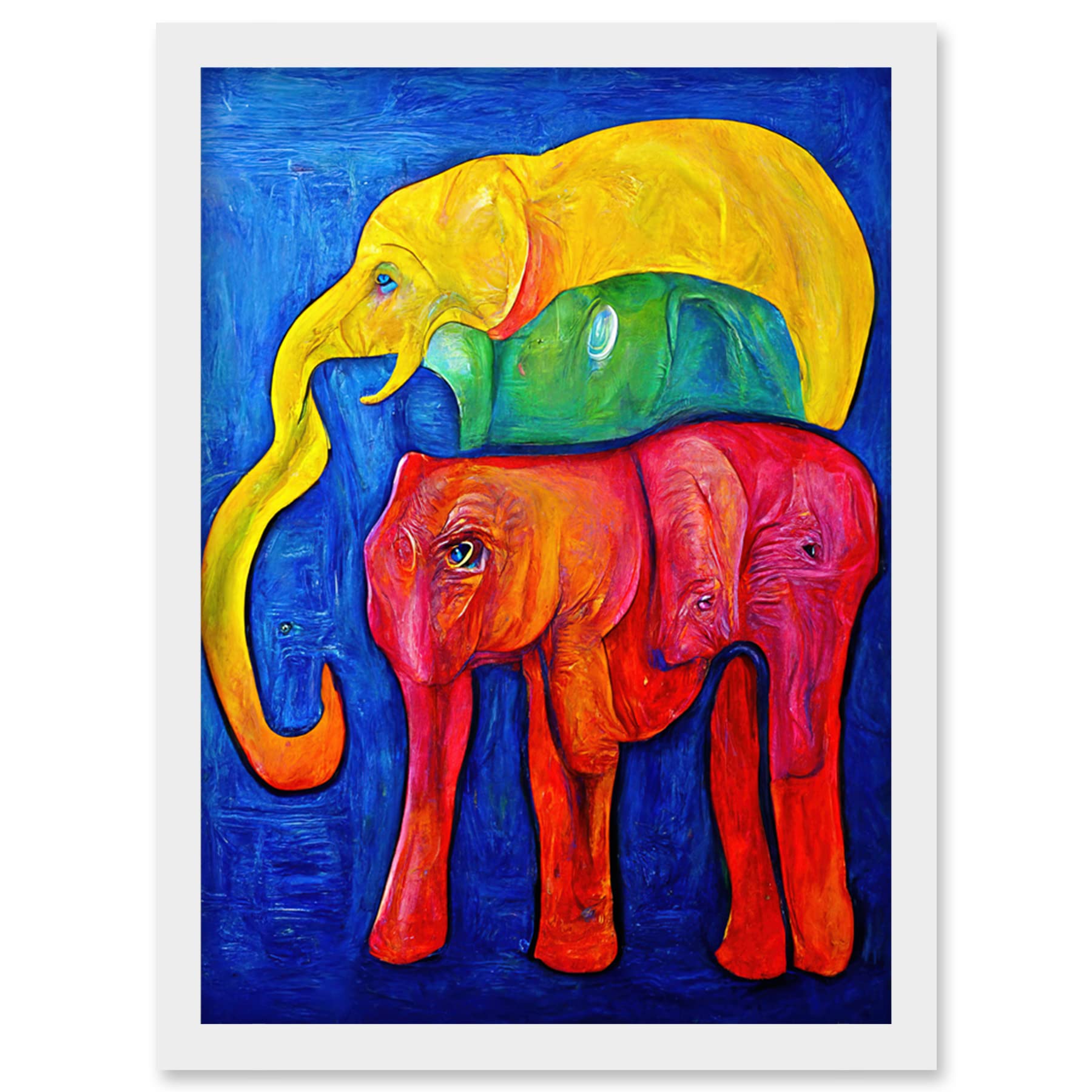 Doppelganger33 LTD Abstract Pop Art Surrealism Elephants Colourful Oil Artwork Framed Wall Art Print A4