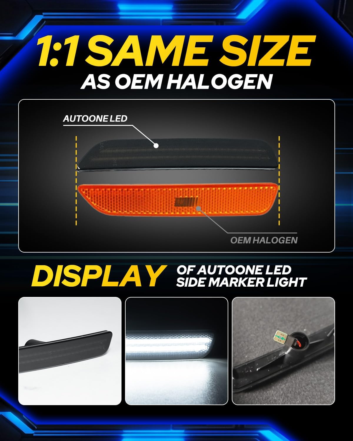 AUTOONE Upgraded Front LED Side Marker Lights Compatible With Ford Mustang 2010-2014, Fender Side Markers, Smoked Lens Driver & Passenger Side, 2PCS