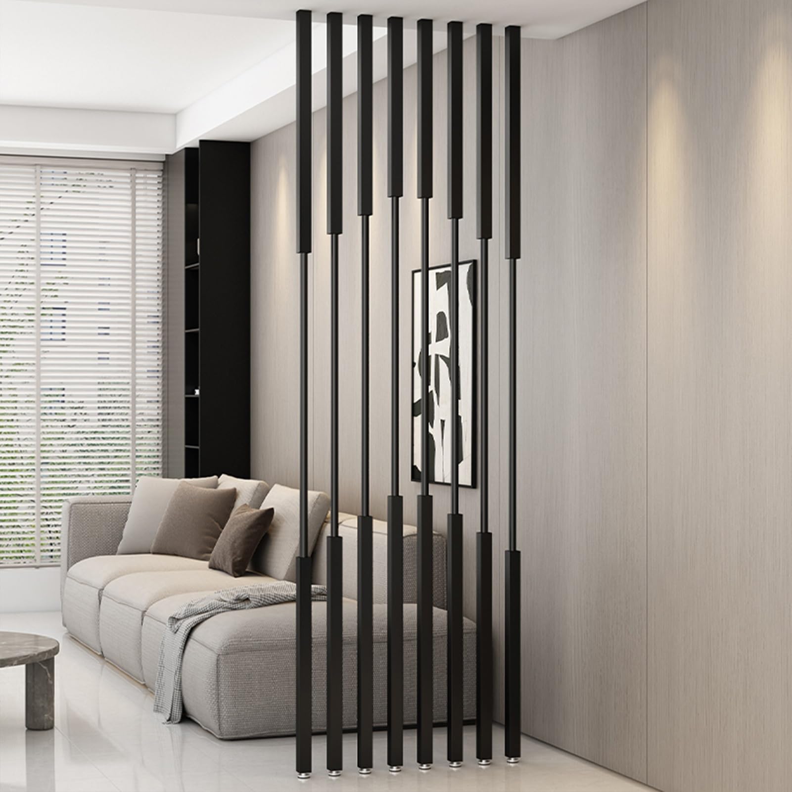 Séparateur de pièce à lattes pour structurer une entrée de maison ou un couloir