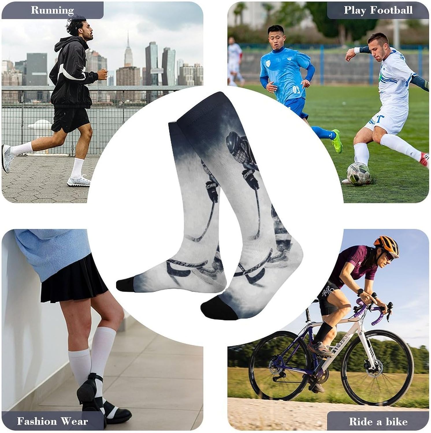 Ice Hockey Art Knee High Soccer Socks Moisture Wicking