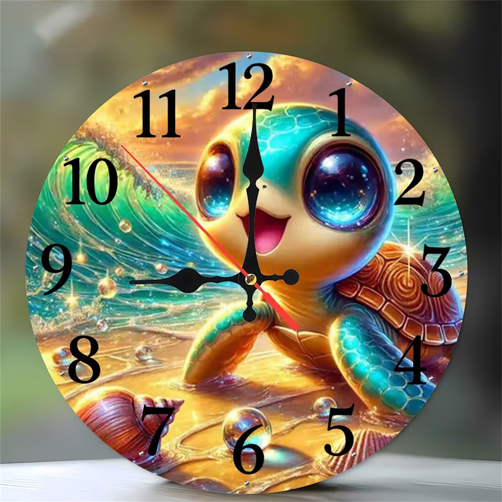 Horloge murale silencieuse motif tortue 30cm pour chambre d'enfant