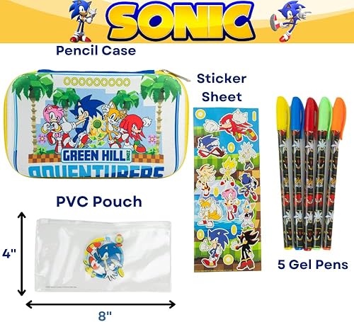 Miniatura 2 de Innovative Designs Sonic the Hedgehog - Juego de estuche con calcomanías y bolígrafos de gel para niños, moldeado con cierre de cremallera, color