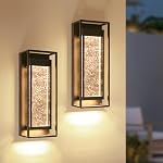 LUTEC Accessoires muraux extérieurs, 5 Température de couleur Porch Light Wall Sconce avec verre bulle cristal, Lanternes extérieures étanches, Lumières extérieures modernes pour garage porte avant maison, noir